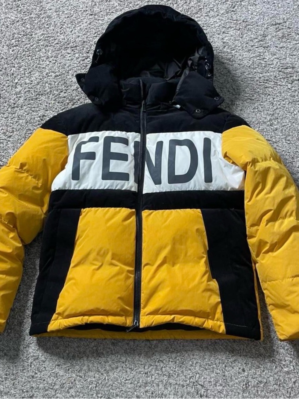 Fendi Black White and Yellow Colorblock Puffer Jacket
